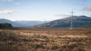 Pylons and Power Cables strewn across the Scottish Landscape.
