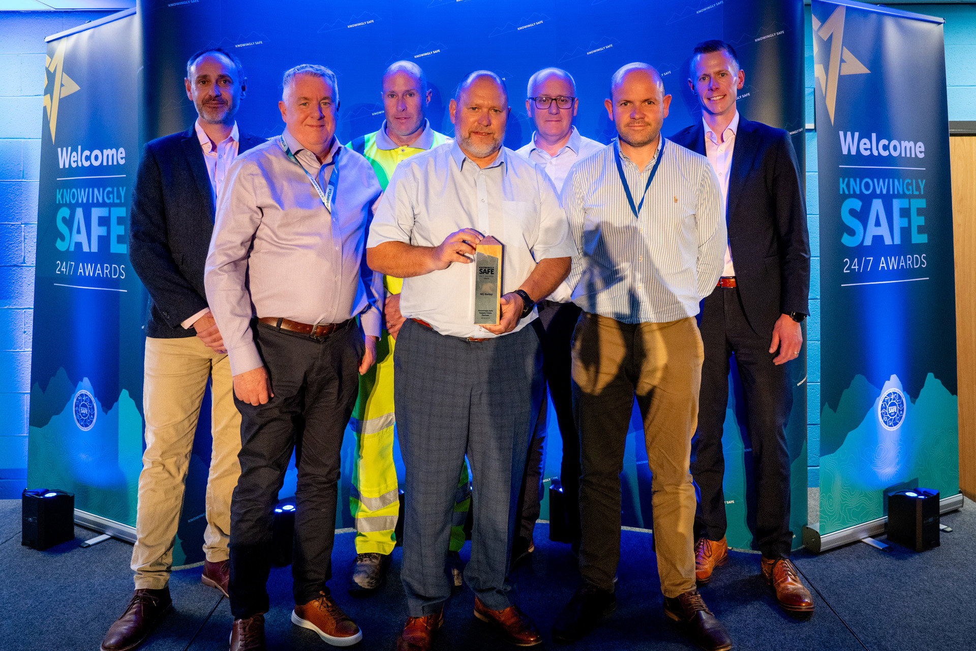Knowingly Safe Supply Chain award - Representatives from NG Bailey celebrate their award win with James Lewis head of EHSSQ far left and John Rossiter PPPs head of su.jpg